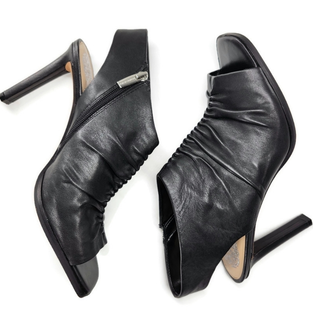 Vince Camuto Jenett Black Leather Rouched Open-Toe Sling-Back High-Heel Sandals - Picture 7 of 11